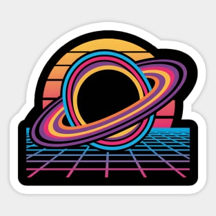 Retro Tech Singularity – Neon Black Hole Grid Sticker